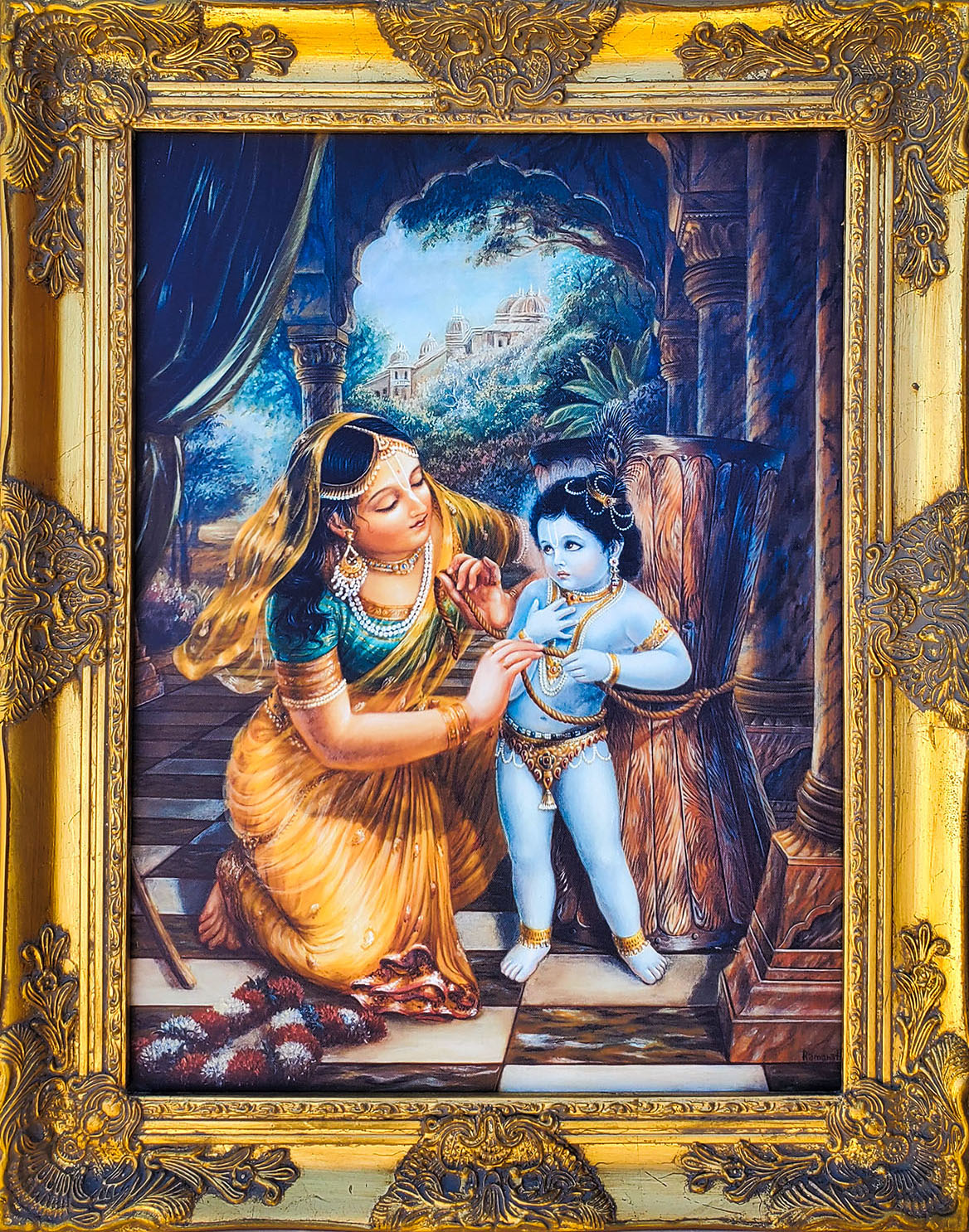 Framed Canvas Mother Yashoda binding Lord Krishna Krishna Culture